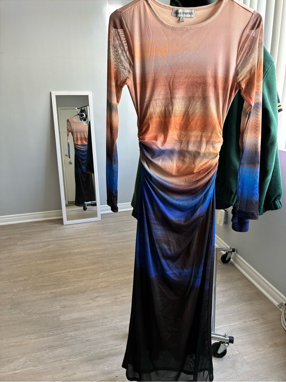 Ombre Long Sleeve Maxi Dress - Multi-Color